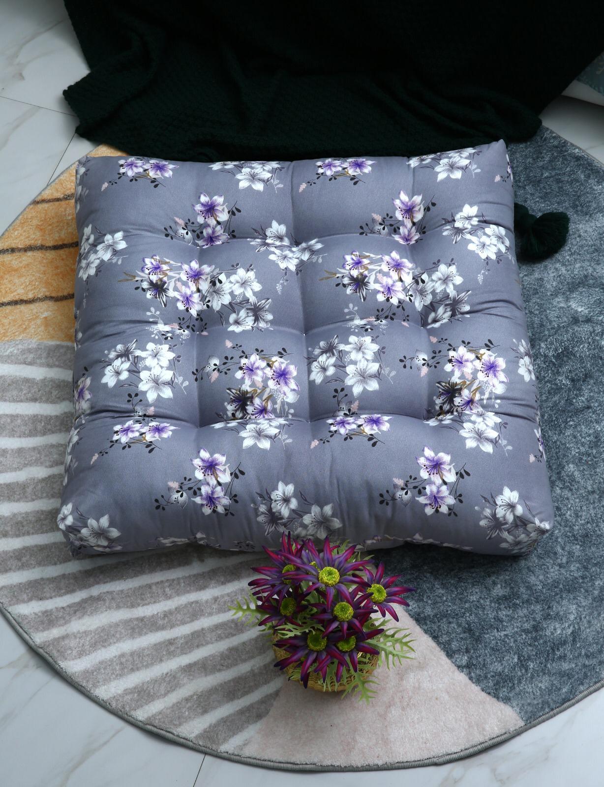 Digital Printed Square Floor Cushions-White Rose cushions Apricot