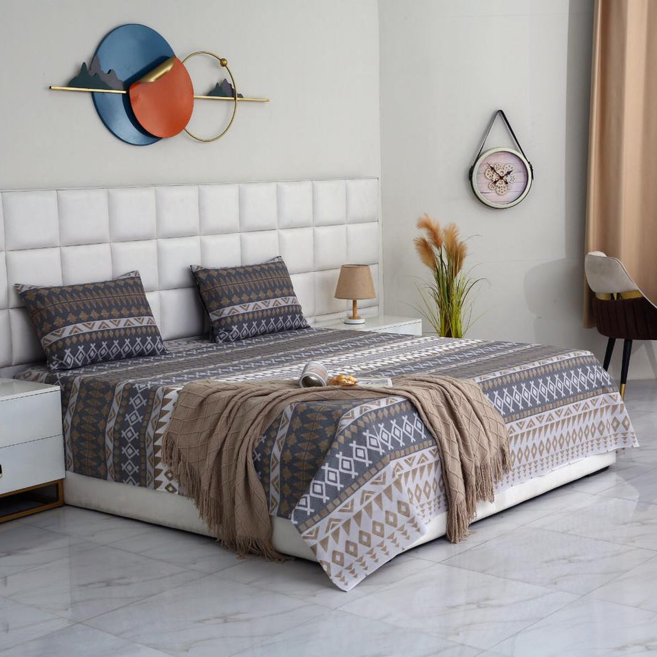 3 PCs Double Bed Sheet-DB173 Bed Sheets Apricot
