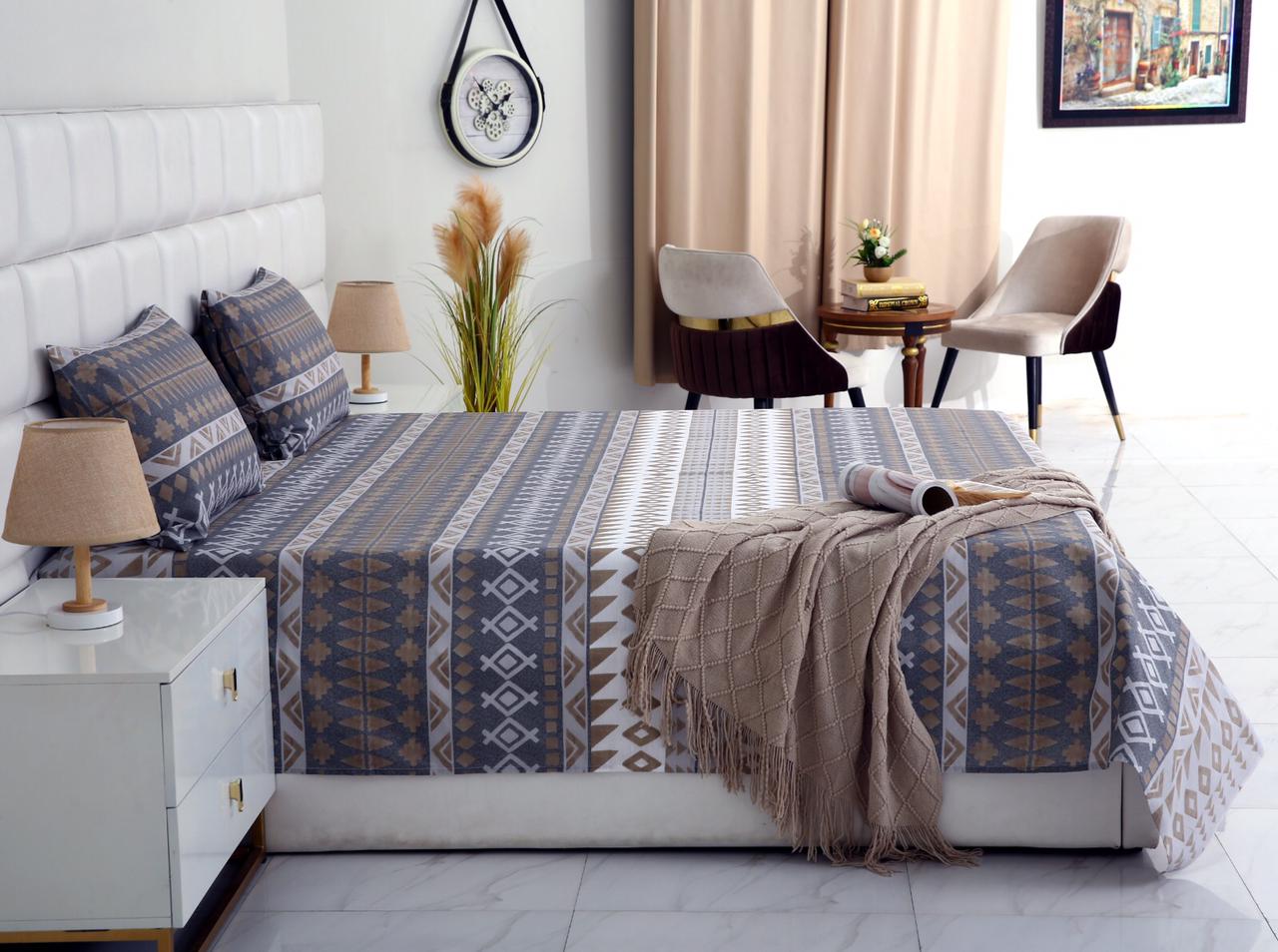 3 PCs Double Bed Sheet-DB173 Bed Sheets Apricot