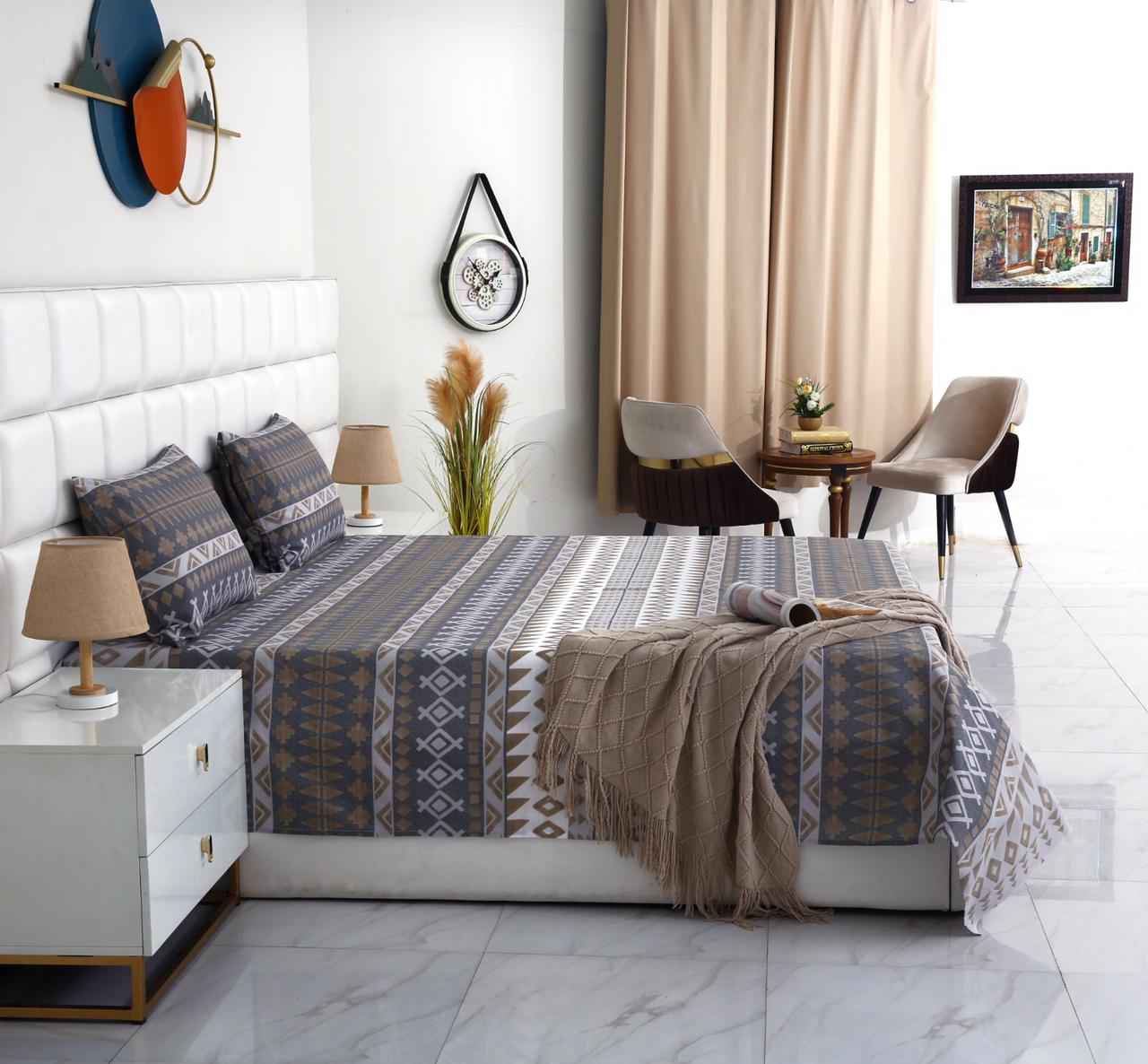3 PCs Double Bed Sheet-DB173 Bed Sheets Apricot