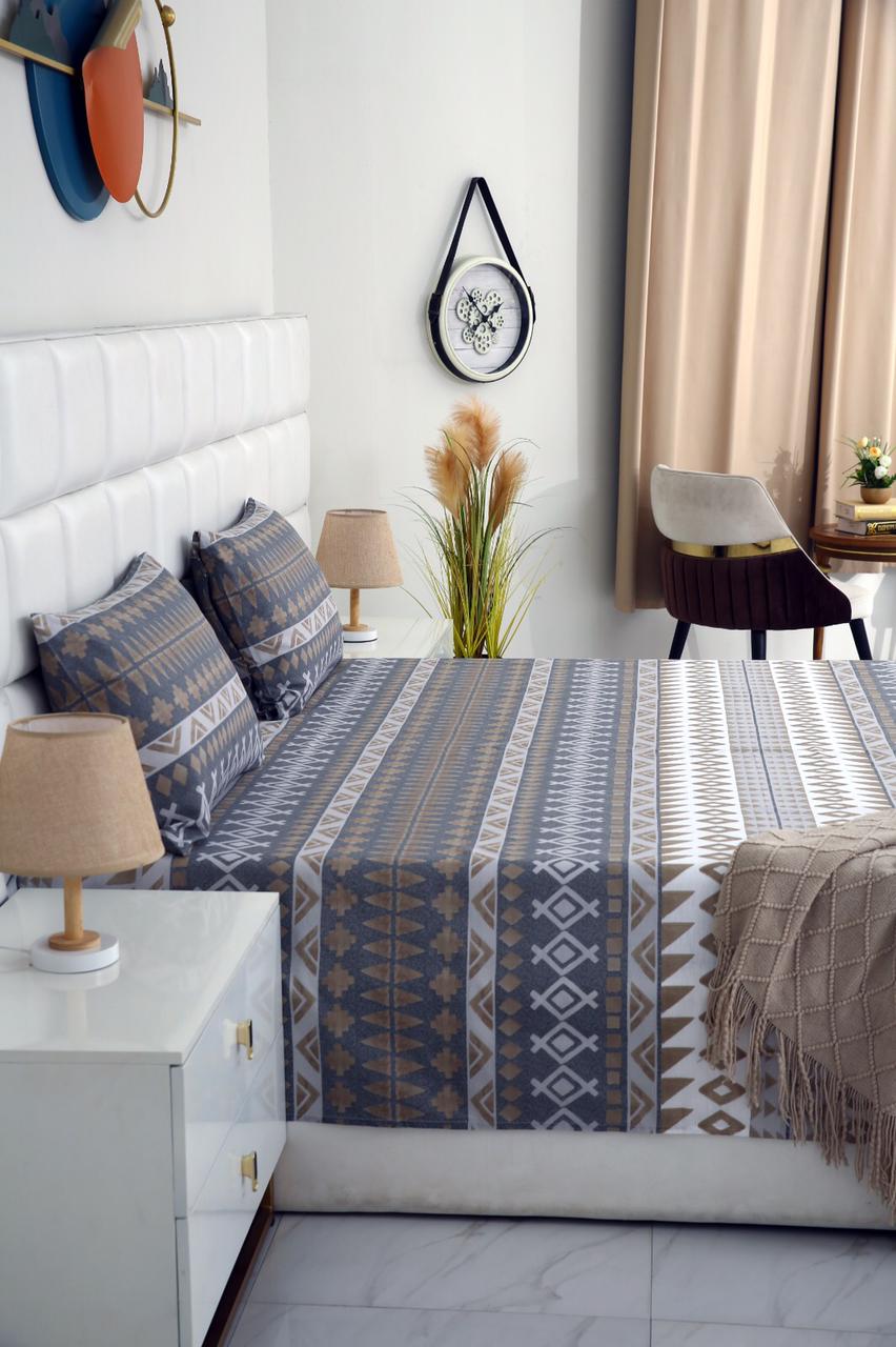 3 PCs Double Bed Sheet-DB173 Bed Sheets Apricot