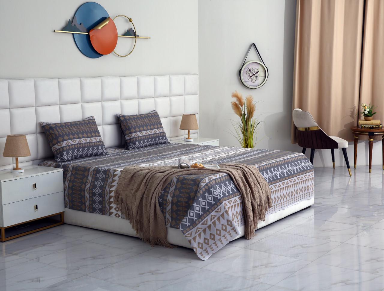 3 PCs Double Bed Sheet-DB173 Bed Sheets Apricot