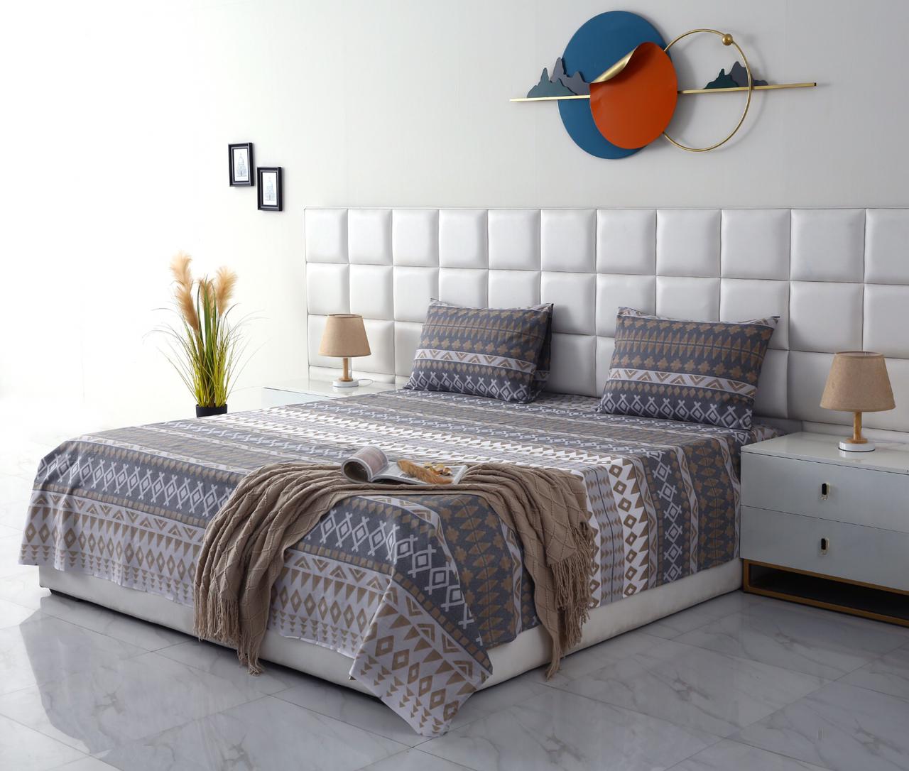 3 PCs Double Bed Sheet-DB173 Bed Sheets Apricot