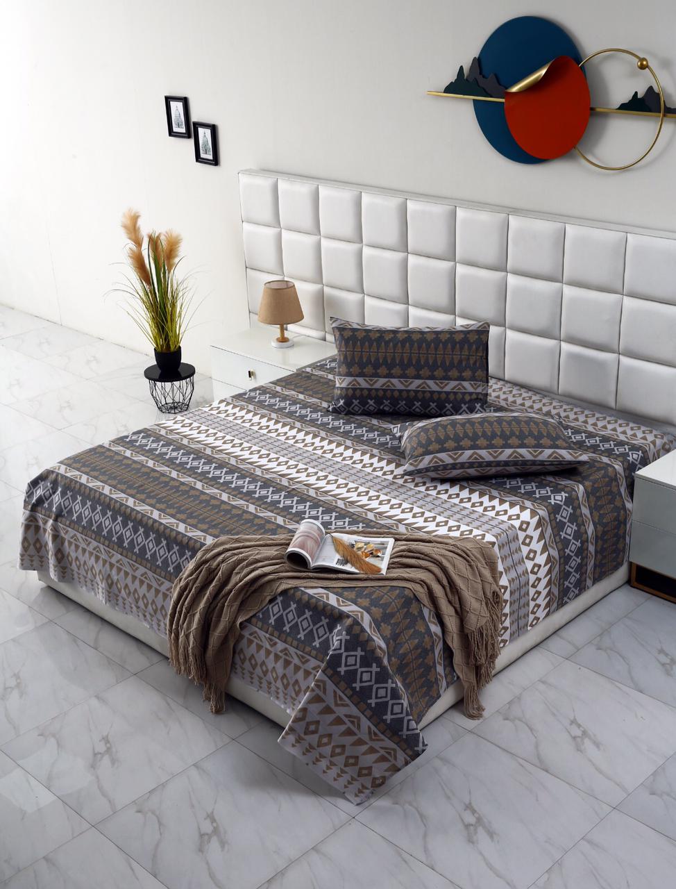 3 PCs Double Bed Sheet-DB173 Bed Sheets Apricot