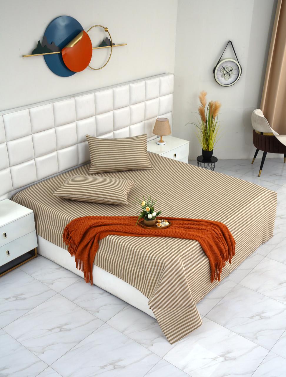 3 PCs Double Bed Sheet-DB170 Bed Sheets Apricot