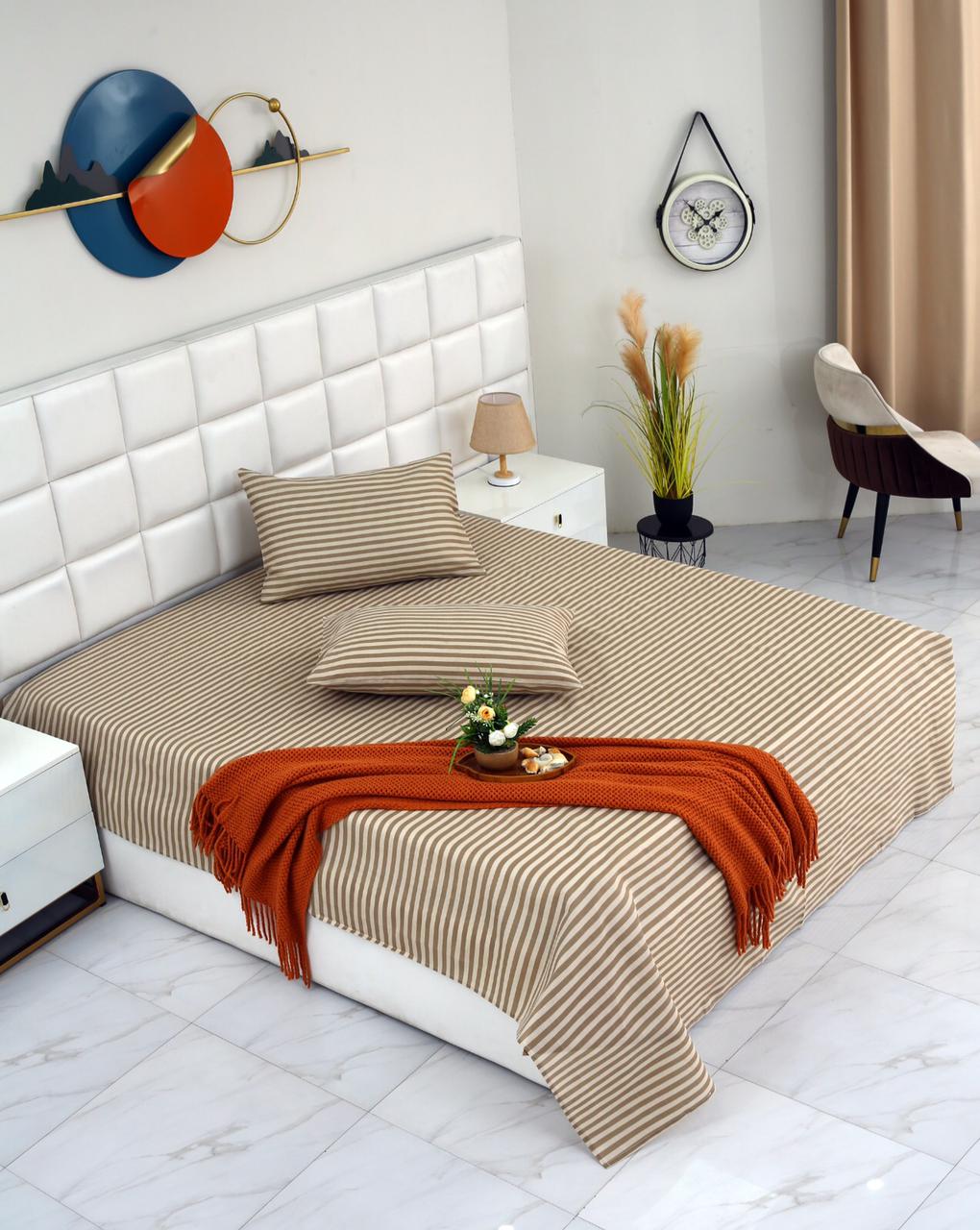 3 PCs Double Bed Sheet-DB170 Bed Sheets Apricot