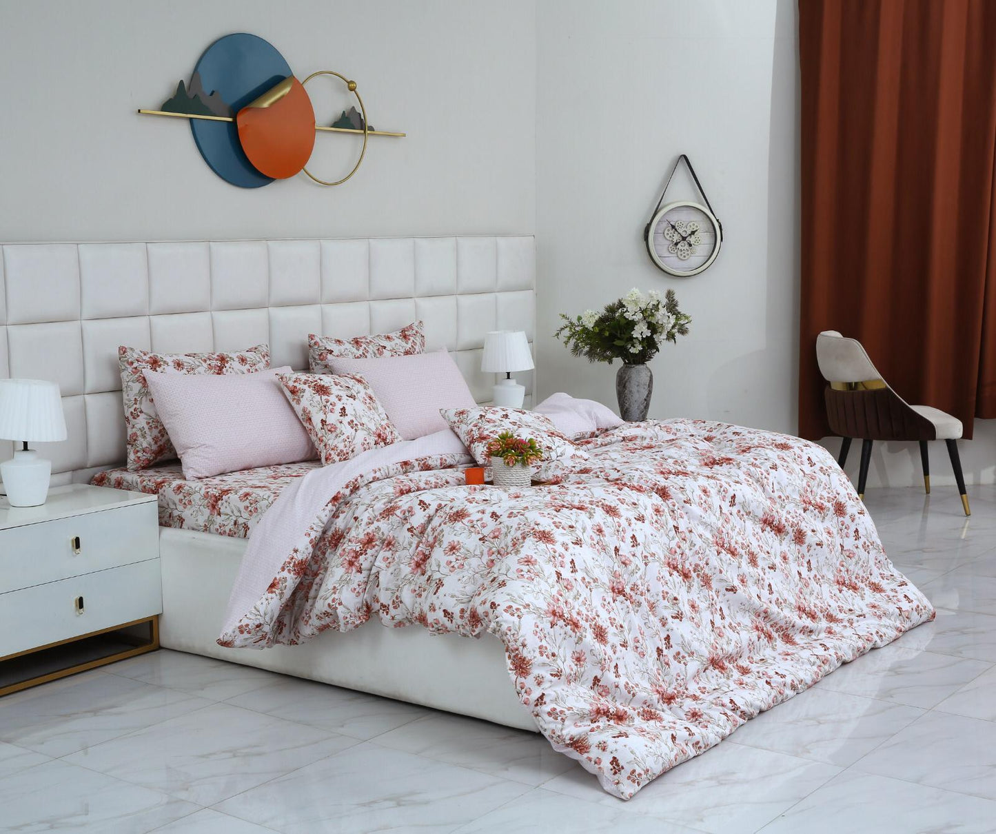 8PCs Duvet Cover Pastel Botanical Bed Sheets Apricot