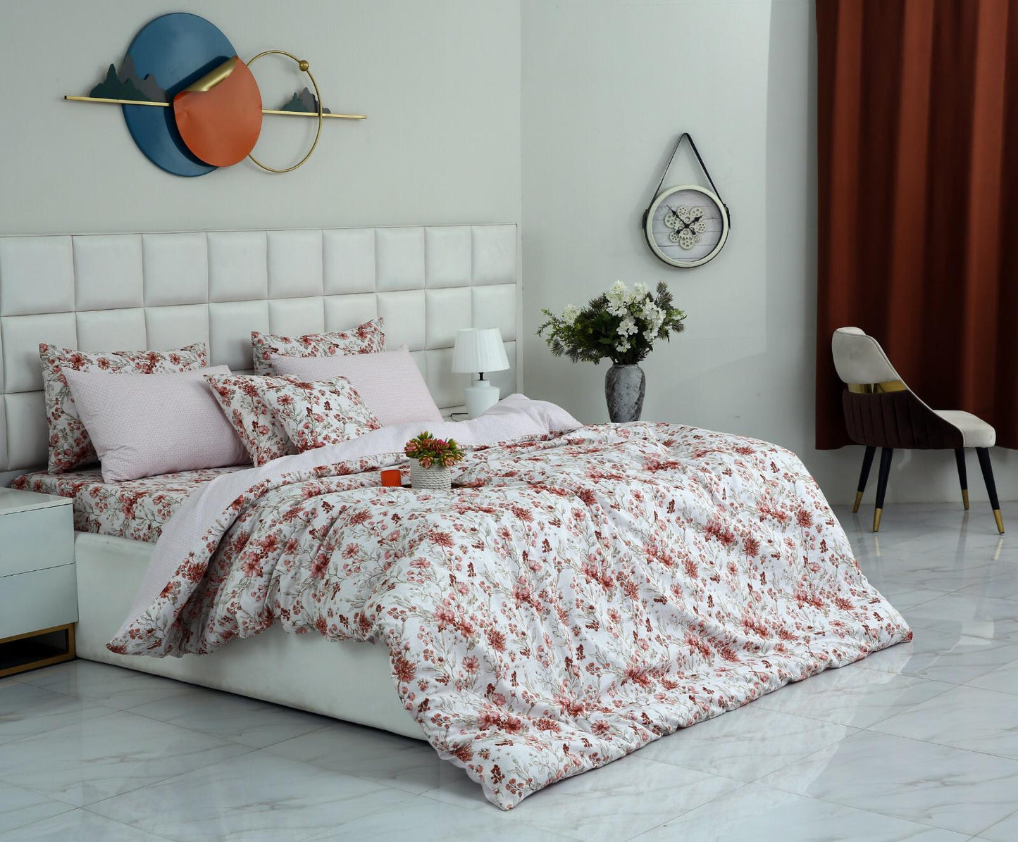 8PCs Duvet Cover Pastel Botanical Bed Sheets Apricot