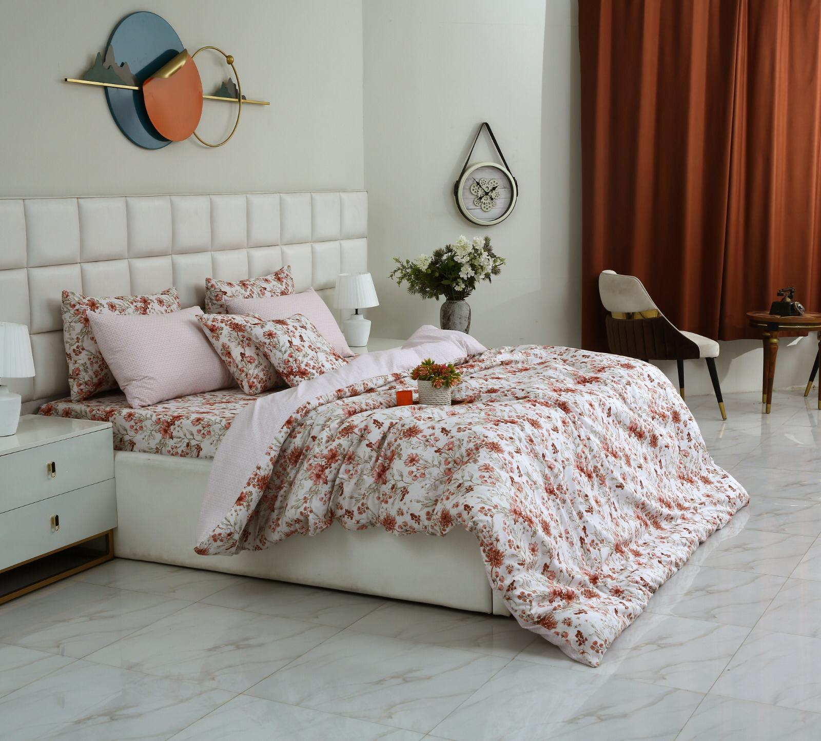 8PCs Duvet Cover Pastel Botanical Bed Sheets Apricot