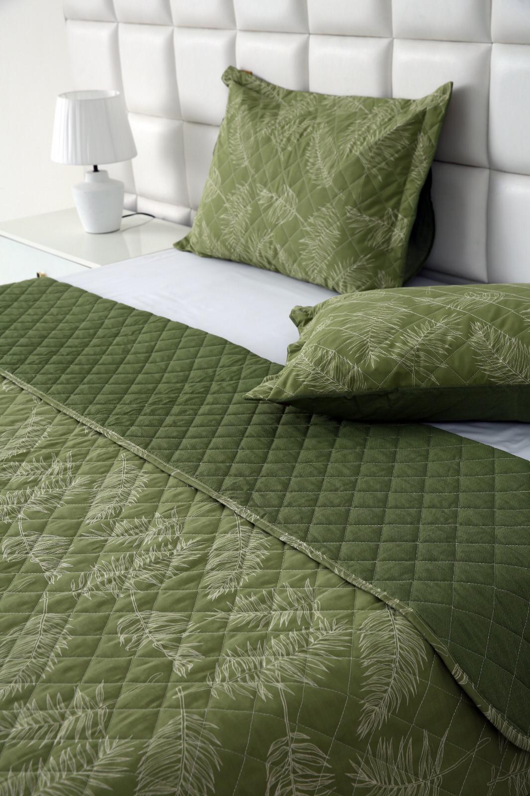 3 PCs Printed Bed Spread Set-Olive Leaf Bed Spread Apricot