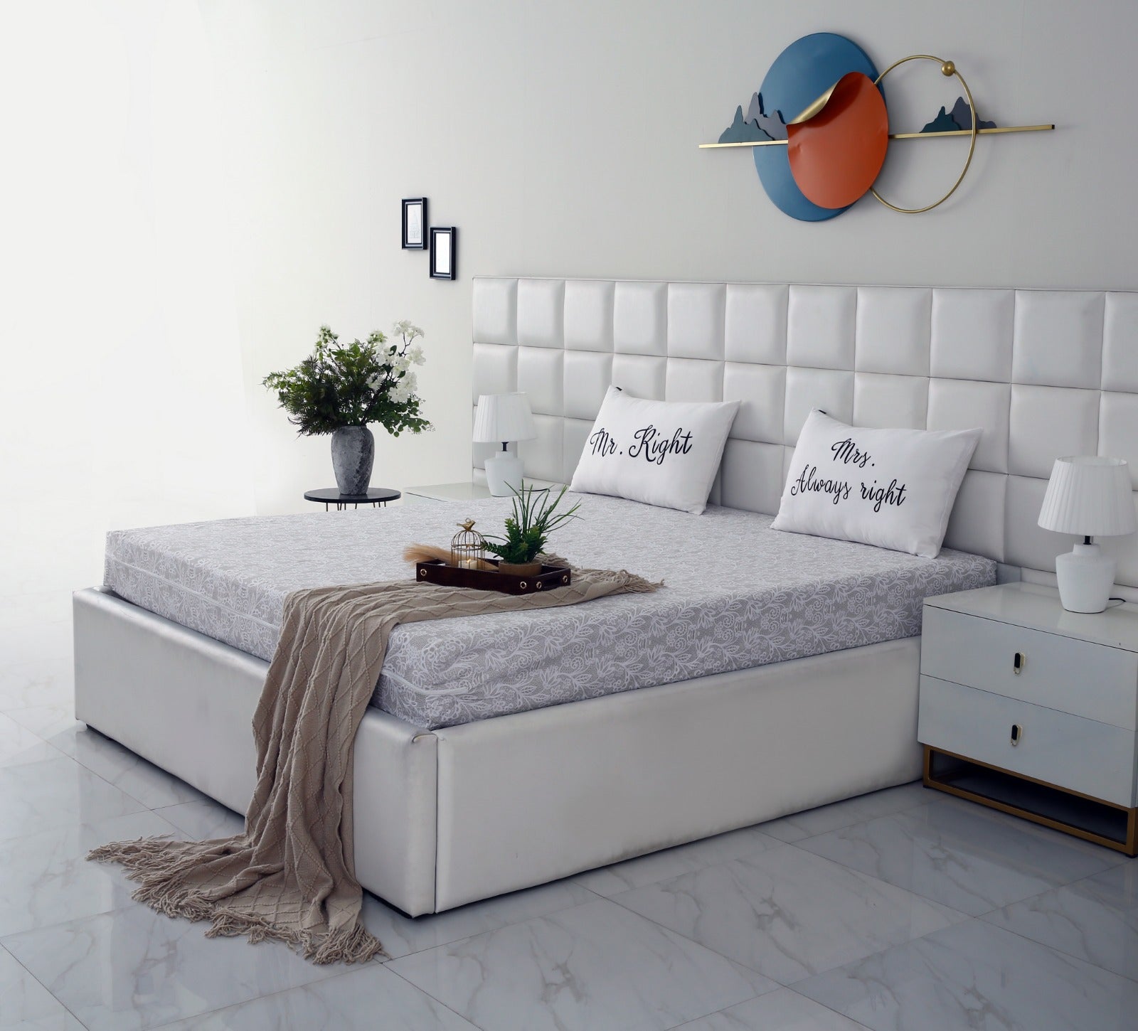 Zipper Mattress Cover Printed-Beige Flower Protectors Apricot