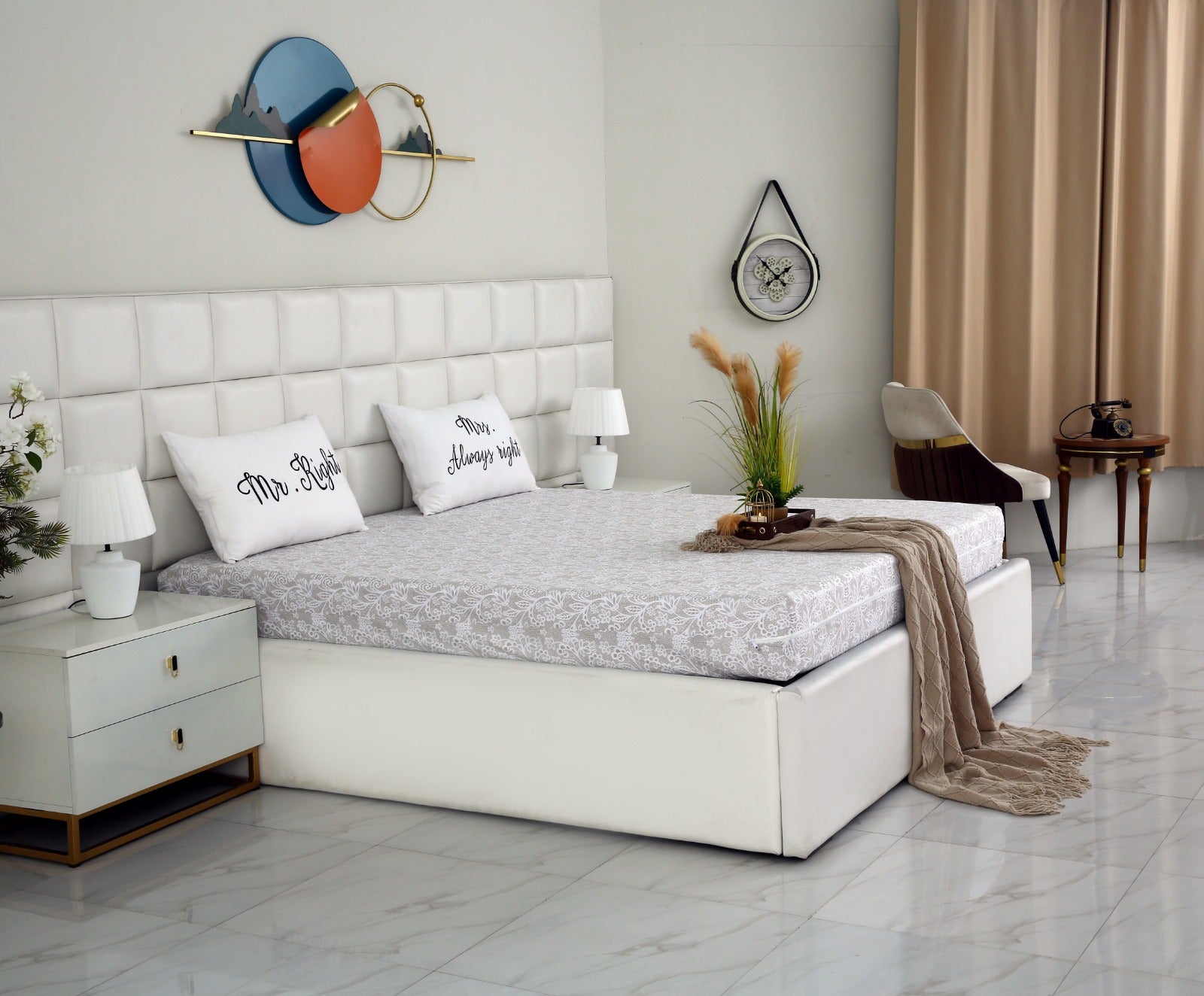 Zipper Mattress Cover Printed-Beige Flower Protectors Apricot