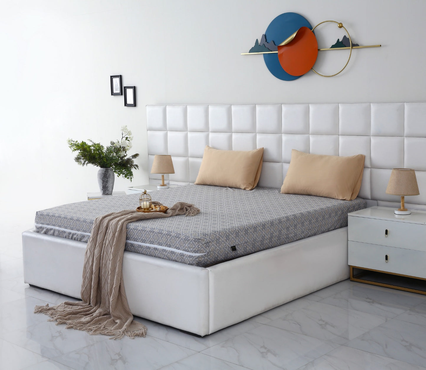 Zipper Mattress Cover Printed-Retro Protectors Apricot