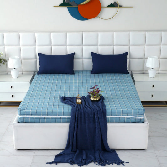 Zipper Mattress Cover Printed-Patrol Blue Check Protectors Apricot