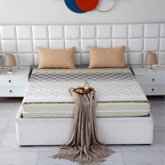 Zipper Mattress Cover Printed-Beige Square Protectors Apricot