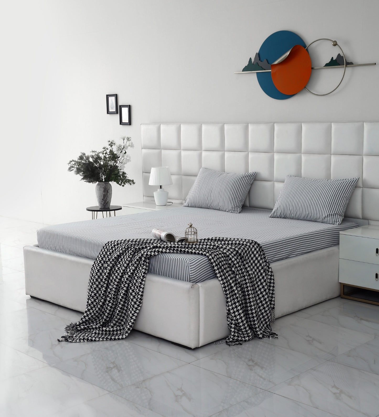 Zipper Mattress Cover Printed-Grey Stripes Protectors Apricot