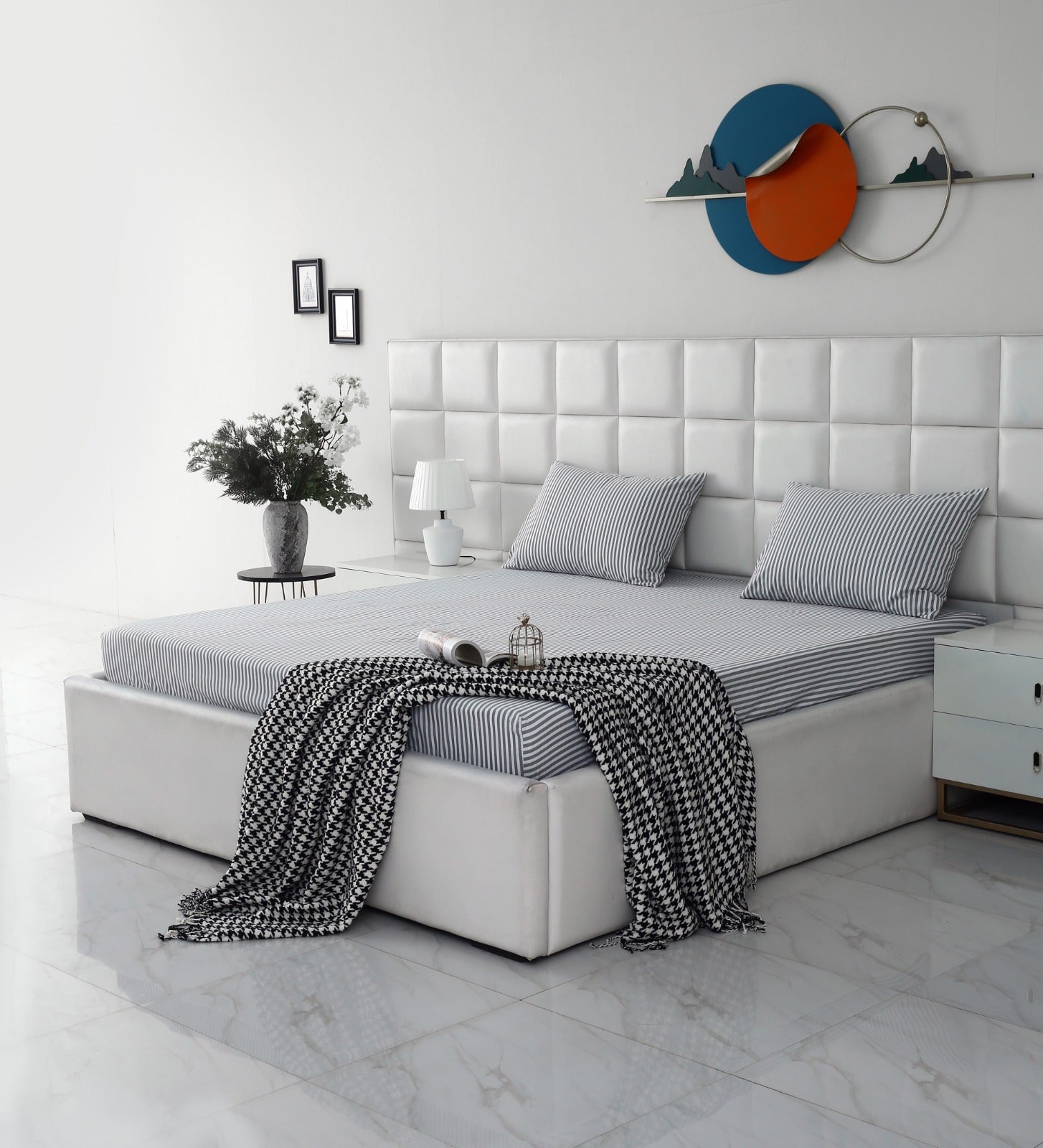 Zipper Mattress Cover Printed-Grey Stripes Protectors Apricot