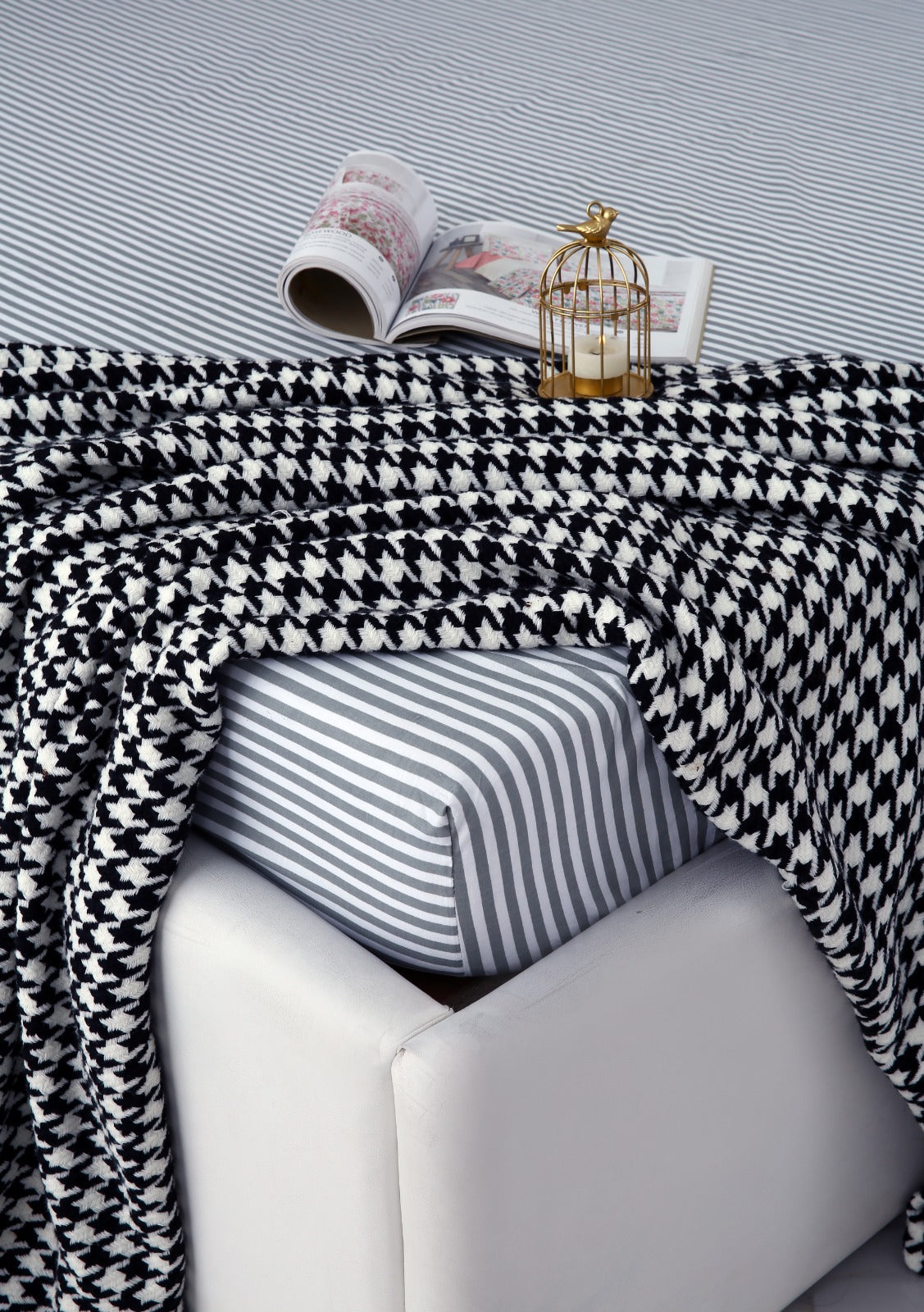 Zipper Mattress Cover Printed-Grey Stripes Protectors Apricot