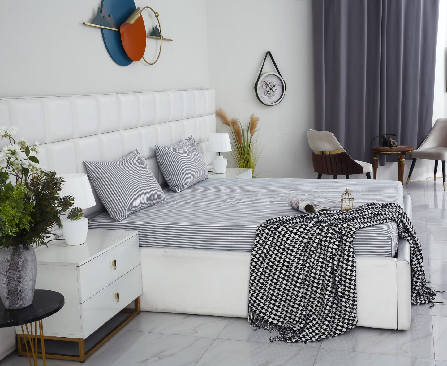 Zipper Mattress Cover Printed-Grey Stripes Protectors Apricot