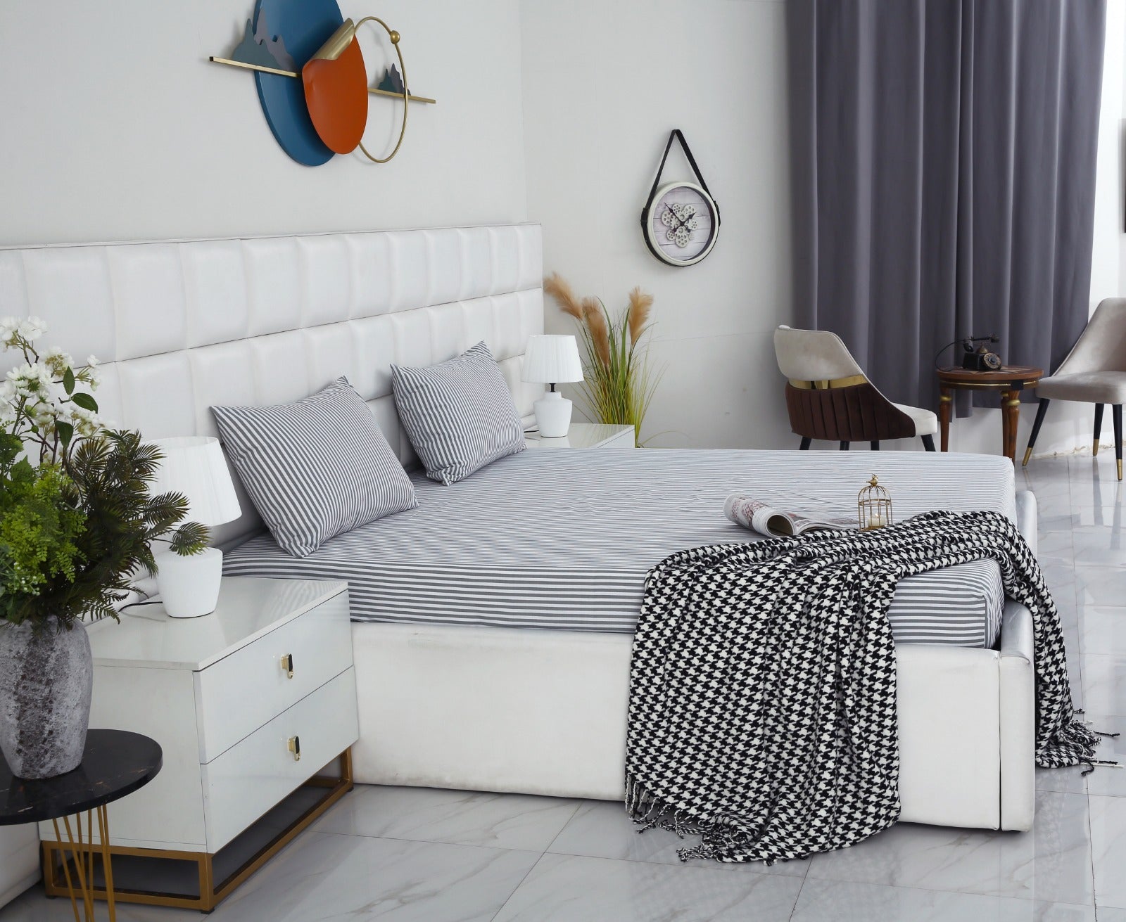 Zipper Mattress Cover Printed-Grey Stripes Protectors Apricot