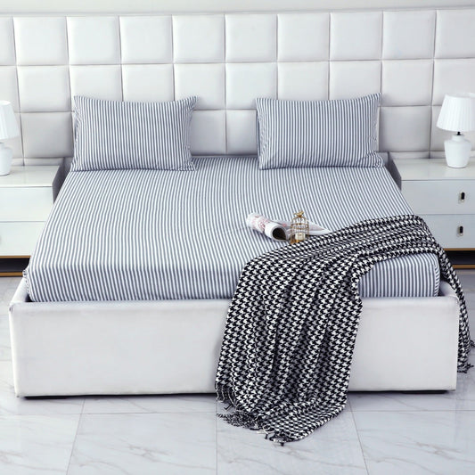 Zipper Mattress Cover Printed-Grey Stripes Protectors Apricot