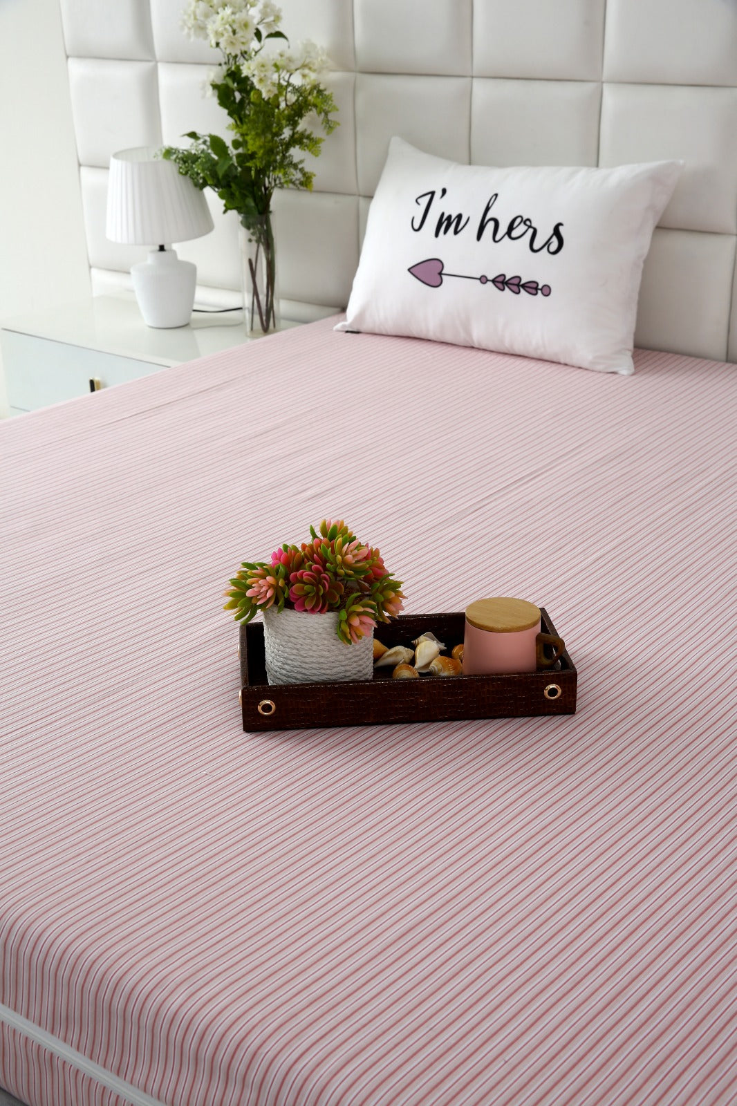 Zipper Mattress Cover Printed-Pink Stripes Protectors Apricot