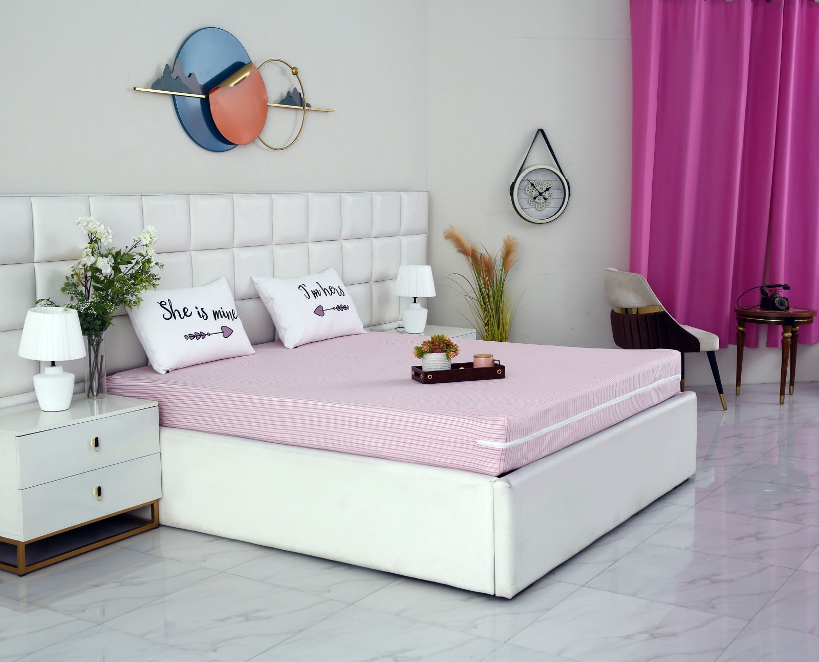 Zipper Mattress Cover Printed-Pink Stripes Protectors Apricot