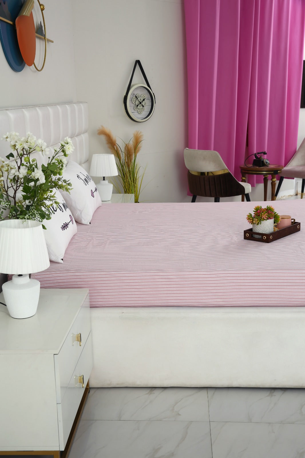 Zipper Mattress Cover Printed-Pink Stripes Protectors Apricot