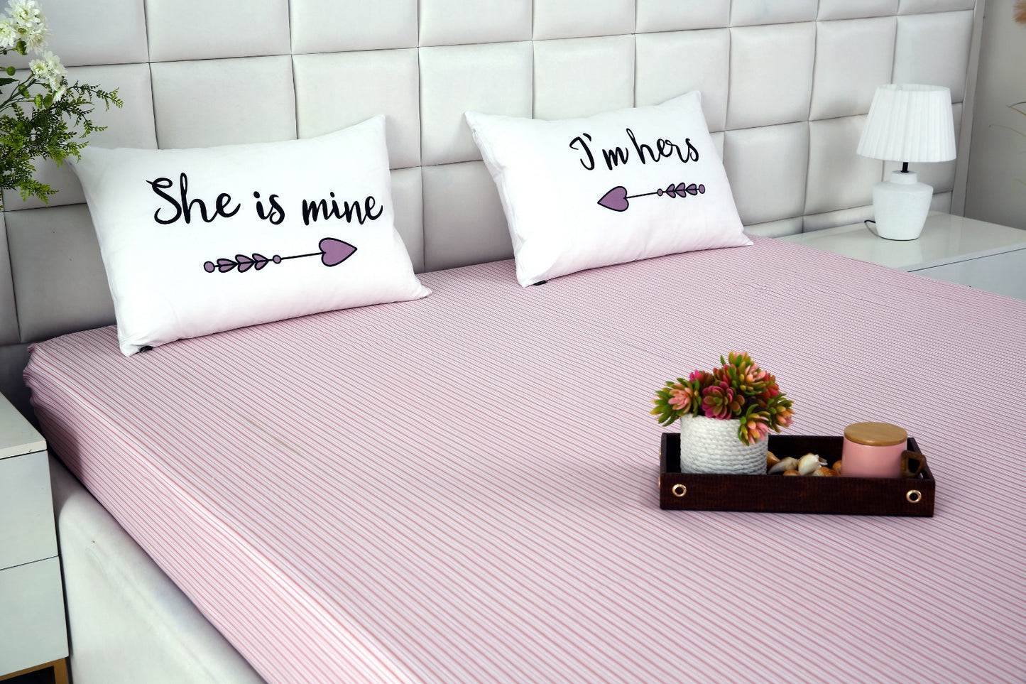 Zipper Mattress Cover Printed-Pink Stripes Protectors Apricot
