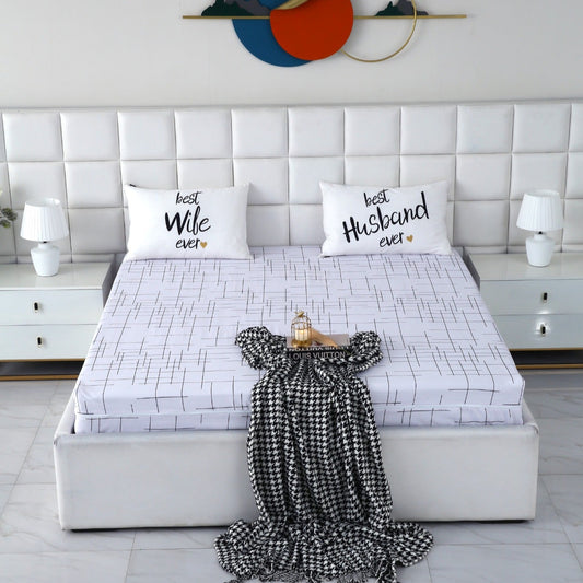 Zipper Mattress Cover Printed-White Check Protectors Apricot