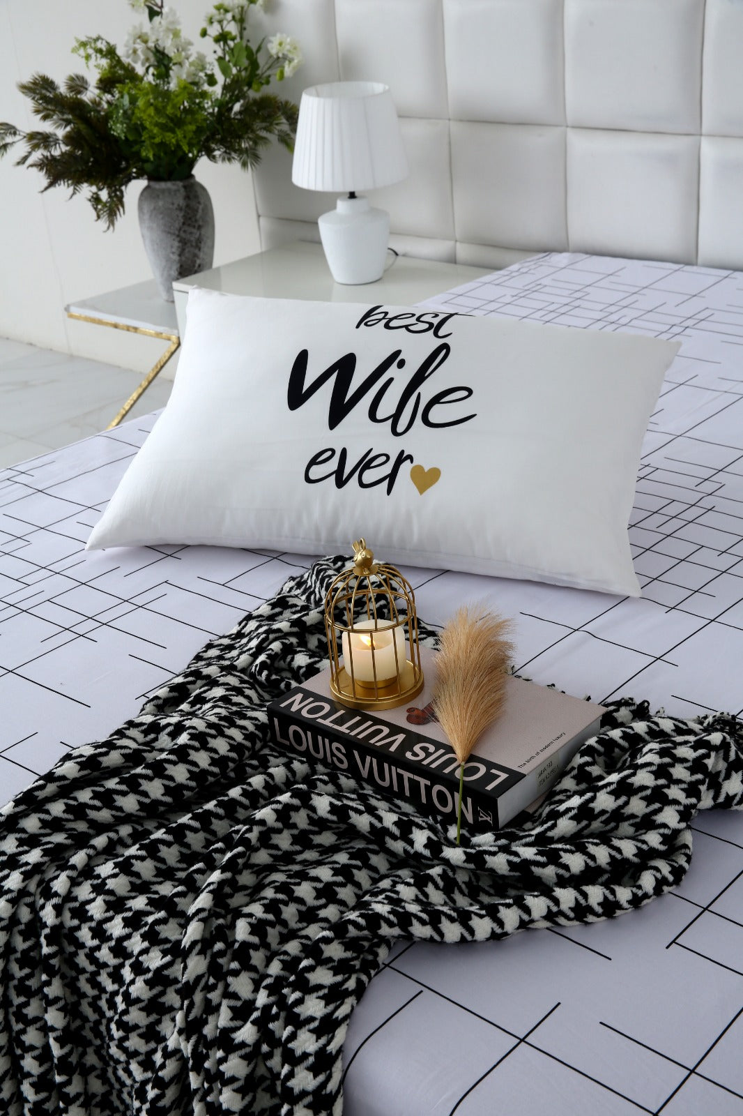 Zipper Mattress Cover Printed-White Check Protectors Apricot
