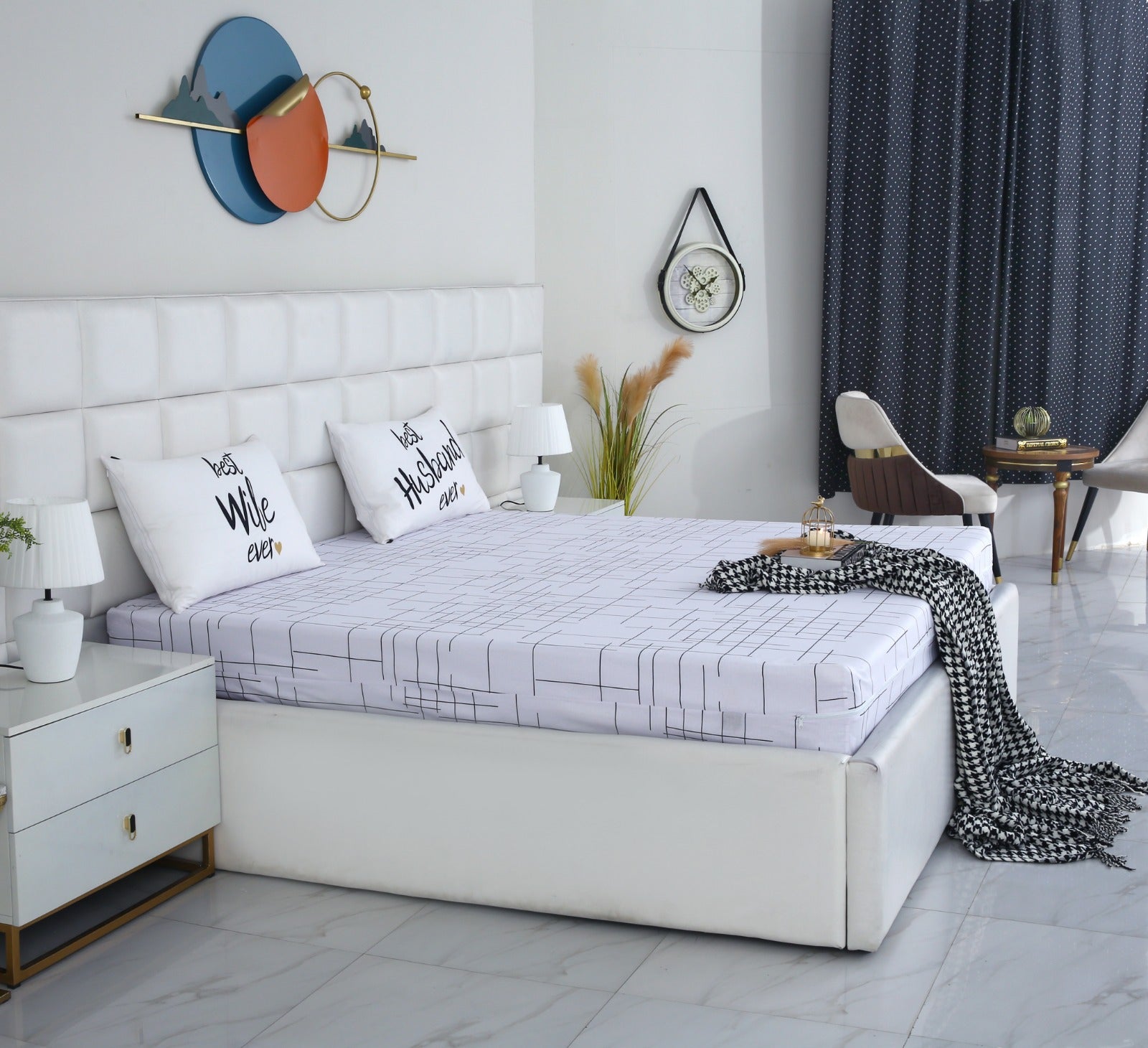 Zipper Mattress Cover Printed-White Check Protectors Apricot