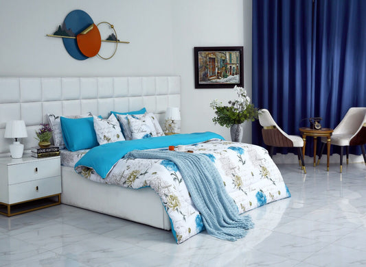 8 PCs Winter Comforter Set-Turqoiuse Flowers