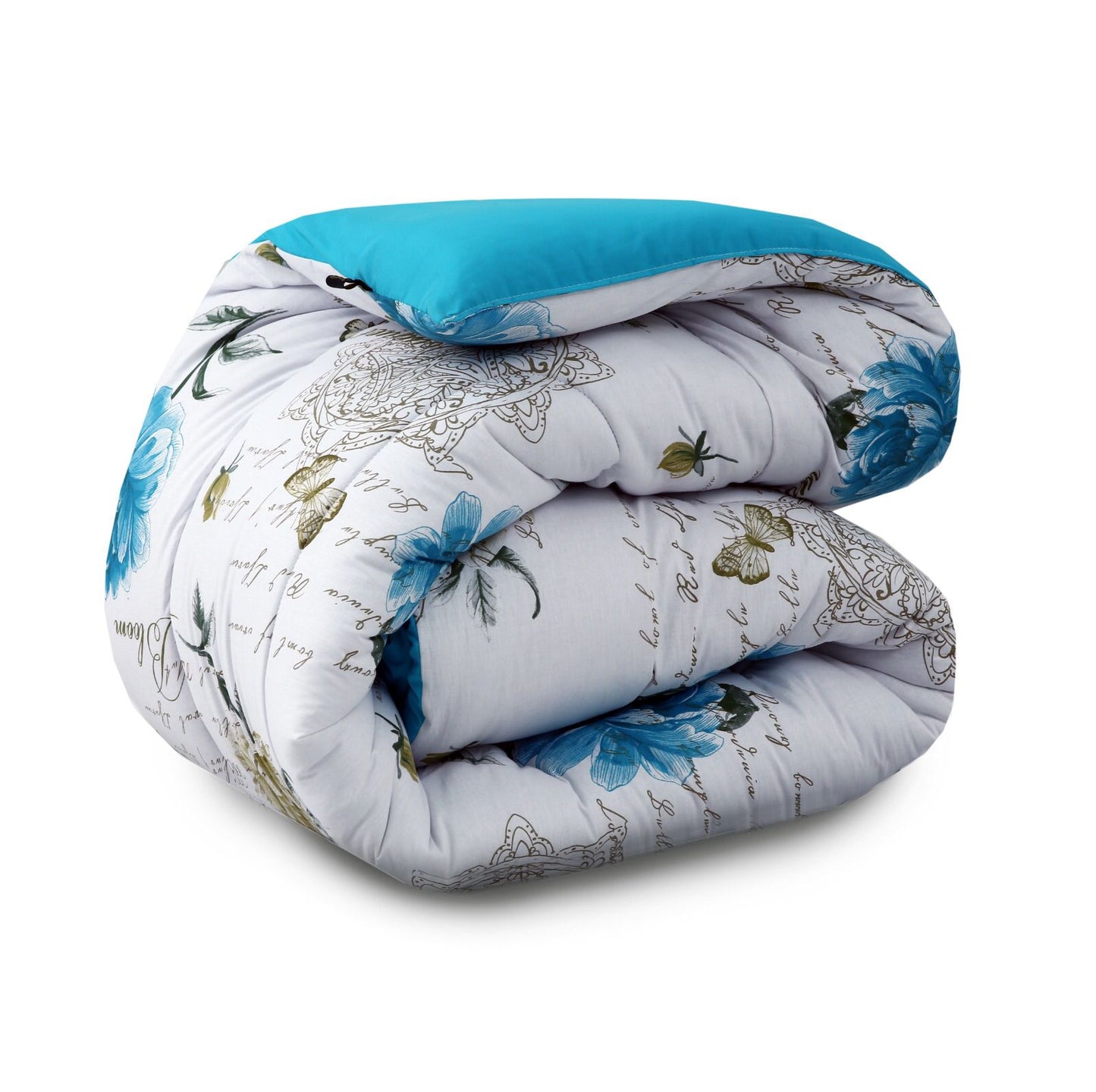 8 PCs Winter Comforter Set-Turqoiuse Flowers