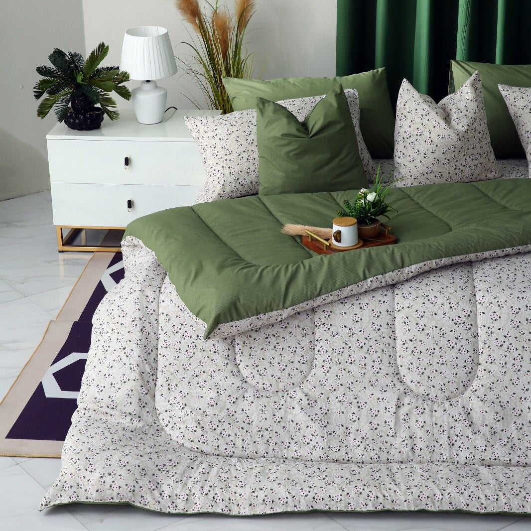 5 PCs Single Razai Set-Tiny Flowers Comforters Apricot