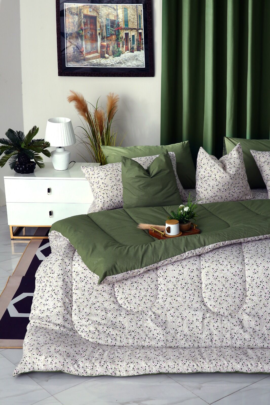 5 PCs Single Razai Set-Tiny Flowers Comforters Apricot