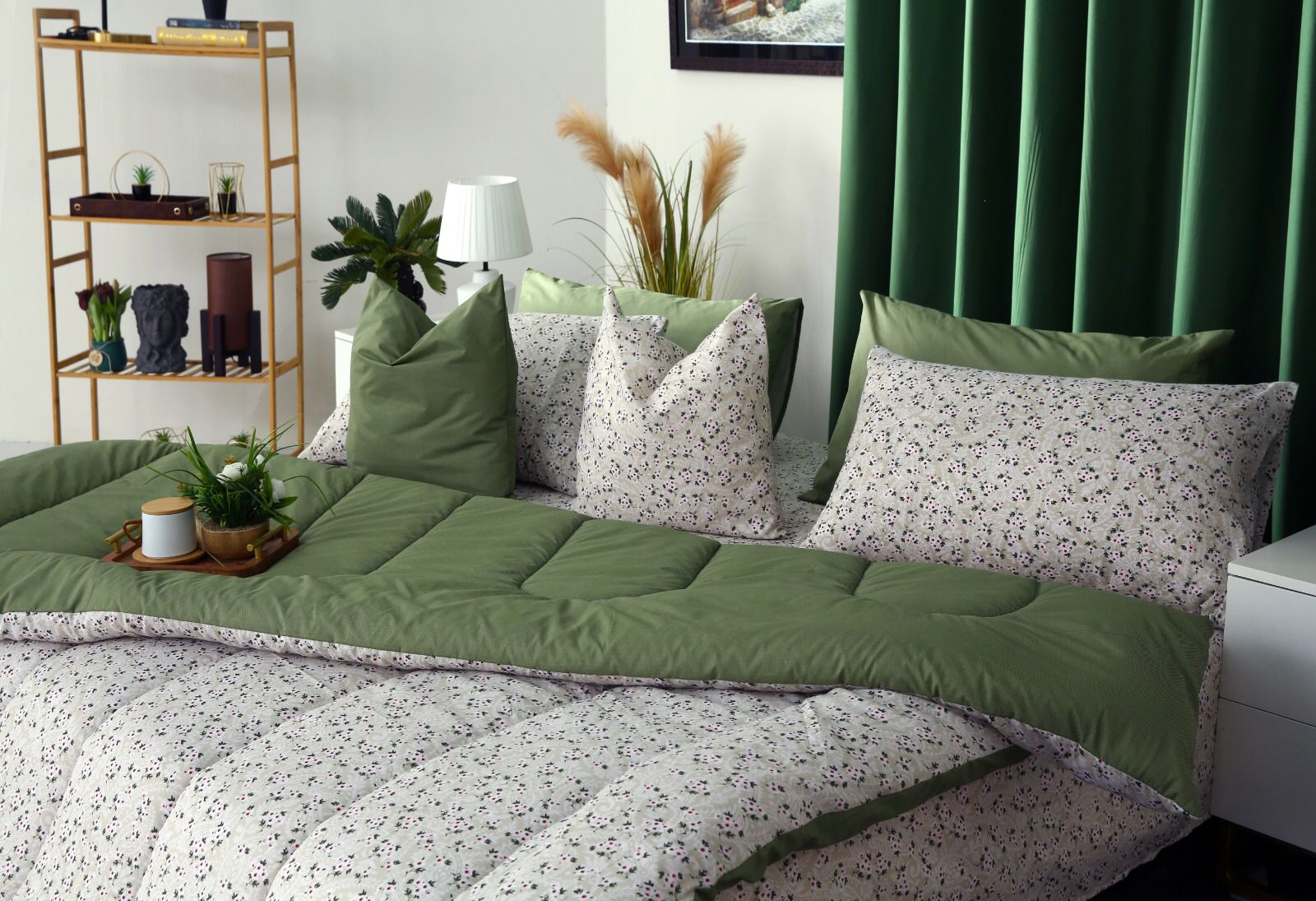 5 PCs Single Razai Set-Tiny Flowers Comforters Apricot