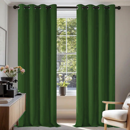2 PCs Blackout Room Curtains-Olive Curtains Apricot