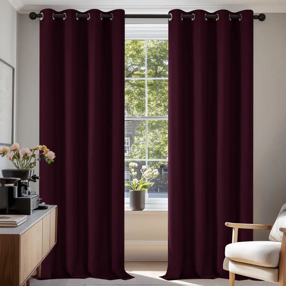 2 PCs Blackout Room Curtains-Plum Curtains Apricot