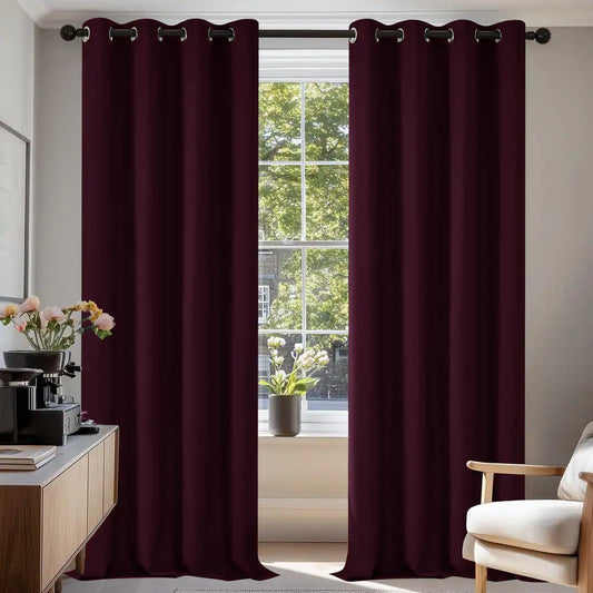 2 PCs Blackout Room Curtains-Plum Curtains Apricot