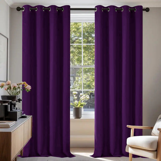 2 PCs Blackout Room Curtains-Purple Curtains Apricot