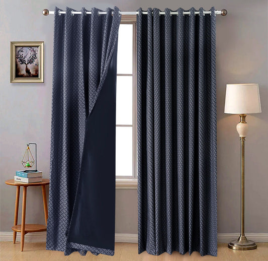 2 PCs Blackout Room Curtains-Plaid Curtains Apricot