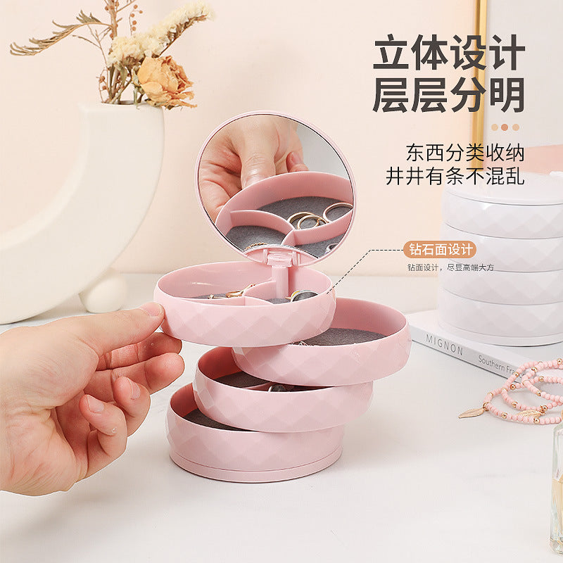 360° Rotatable Jewelry Organizer With Mirror-SA2411-51(Pink) Cosmetic Organizer Apricot