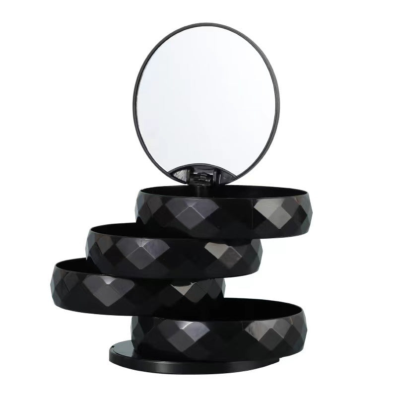 360° Rotatable Jewelry Organizer With Mirror-SA2411-52(Black) Cosmetic Organizer Apricot