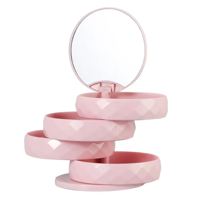 360° Rotatable Jewelry Organizer With Mirror-SA2411-51(Pink) Cosmetic Organizer Apricot