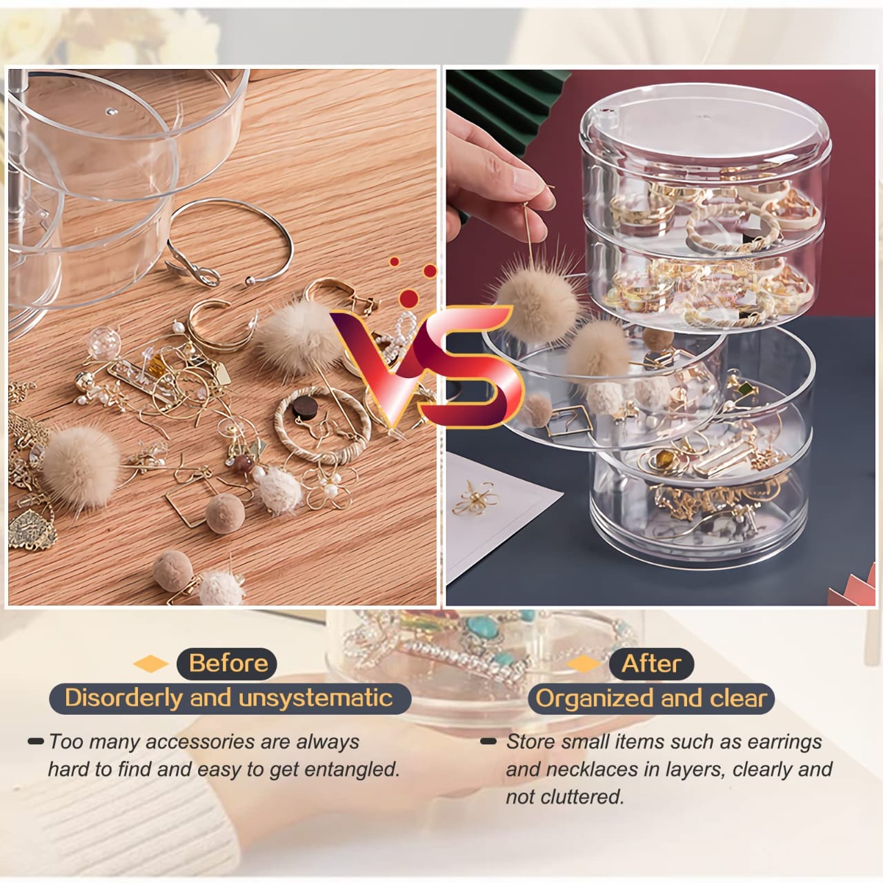 360° Rotatable Jewelry Organizer-SA2411-58 Cosmetic Organizer Apricot