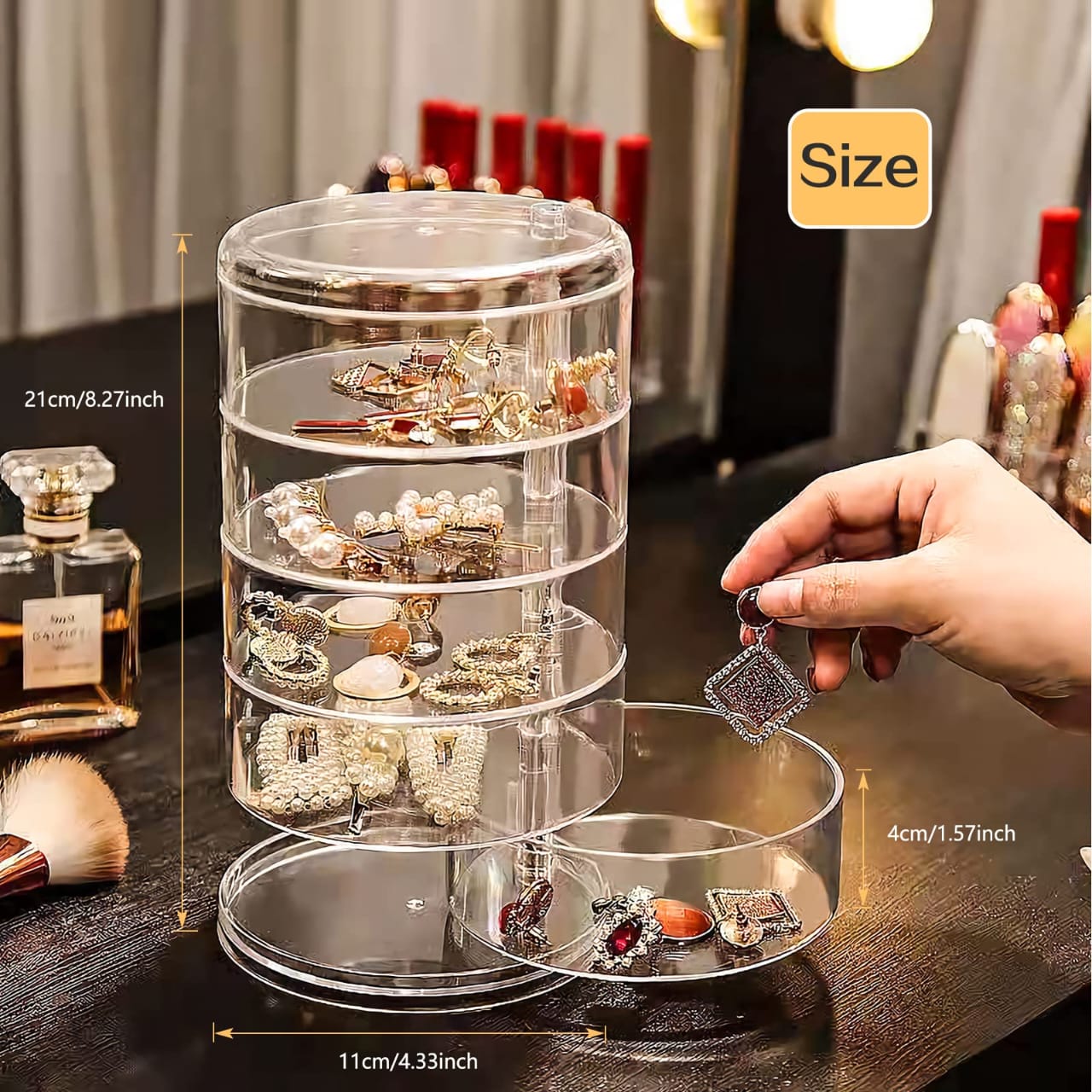 360° Rotatable Jewelry Organizer-SA2411-58 Cosmetic Organizer Apricot