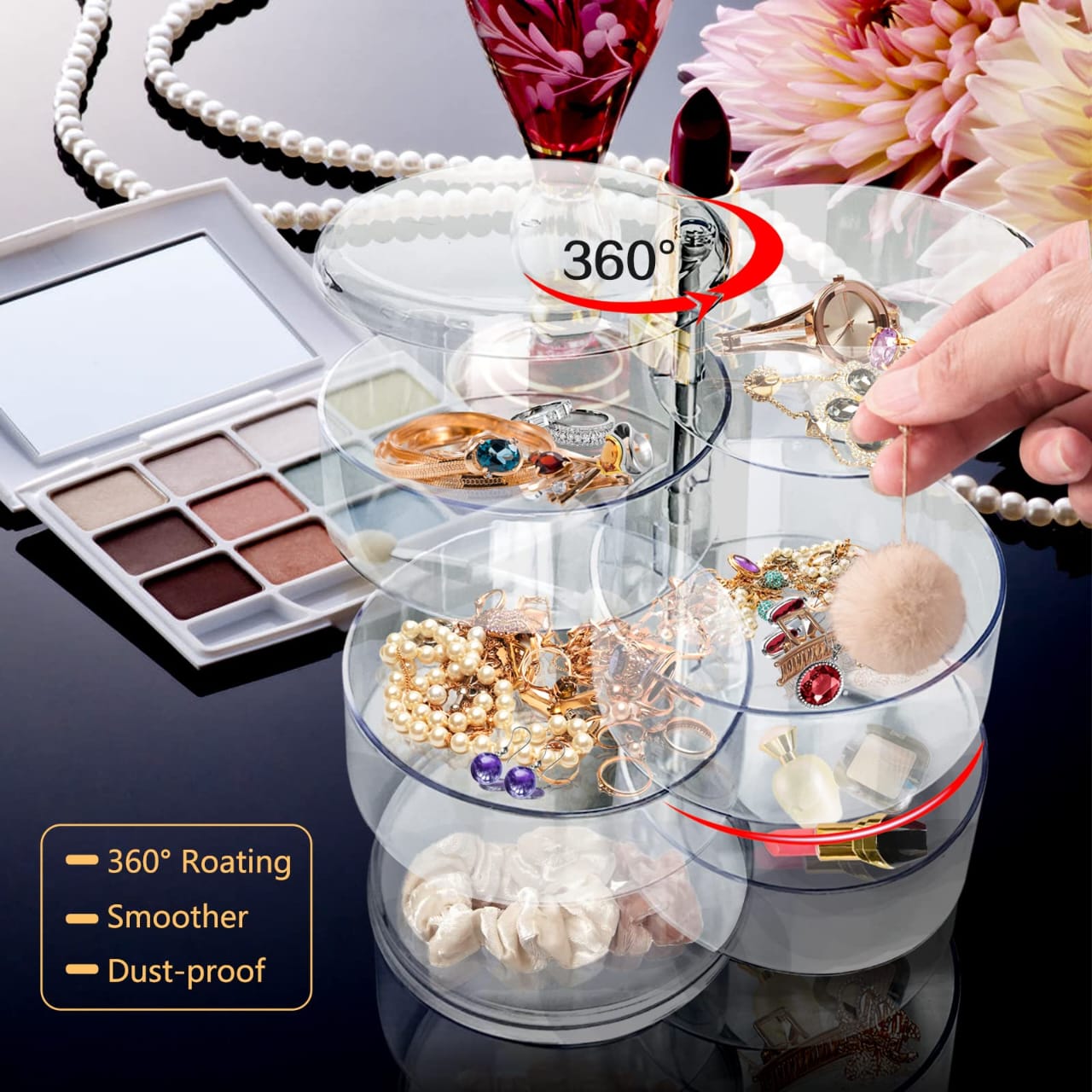 360° Rotatable Jewelry Organizer-SA2411-58 Cosmetic Organizer Apricot