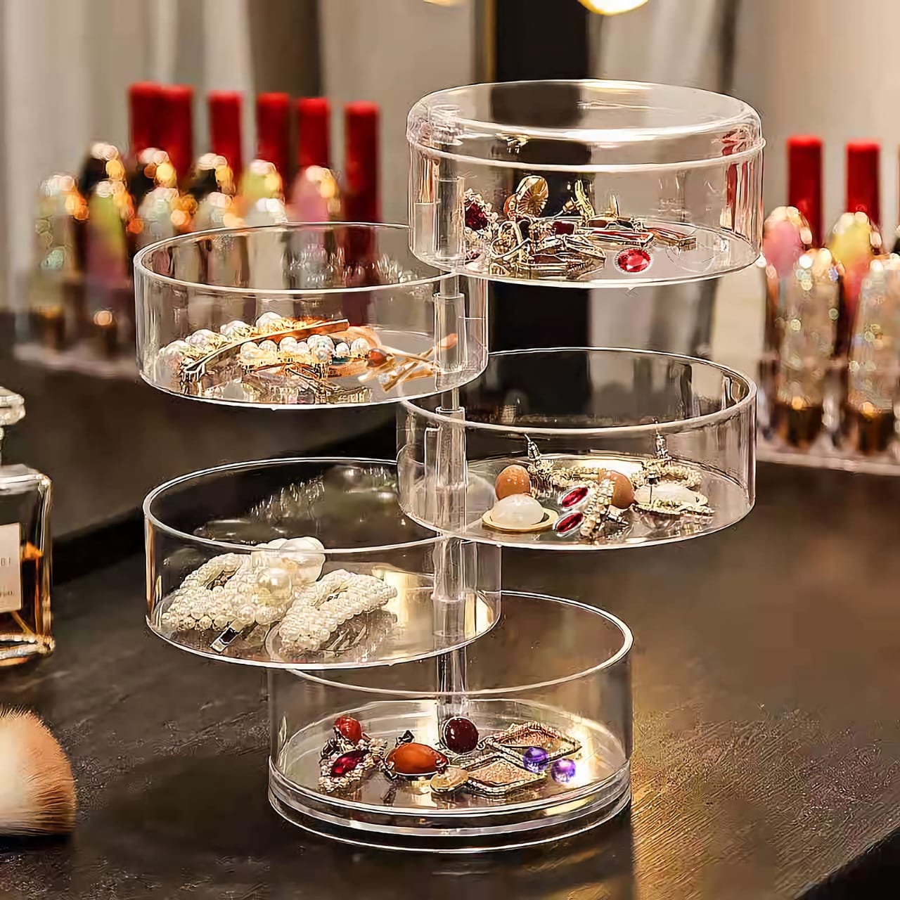 360° Rotatable Jewelry Organizer-SA2411-58 Cosmetic Organizer Apricot