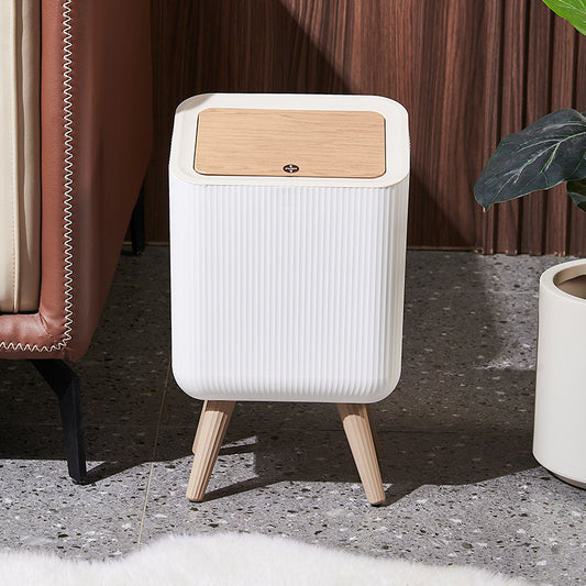 Indoor trash Bin With Wooden Feets-SA2408-109 Bathroom Accessory Sets Apricot